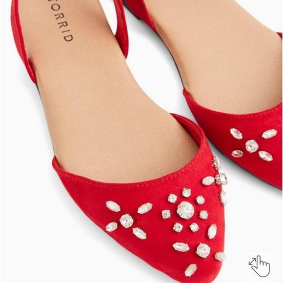 NWT TORRID Sz 8.5 WW RED EMBELLISHED FAUX SUEDE SLINGBACK FLATS ALMOND TOE - Picture 2 of 8